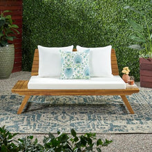 roomfitters Outdoor Teak Loveseat with Cushions, Patio Seating Bench, Natural Teak