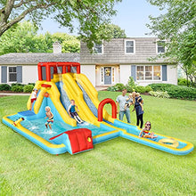 BOUNTECH Inflatable Water Slide, Dual Slides Kids Water Slide Park Jump Bouncy Castle w/2 Swimming Rings, Blower, Large Splash Pool, Backyard Blow up Water Slides Inflatables for Big Kids 3-12 Outdoor