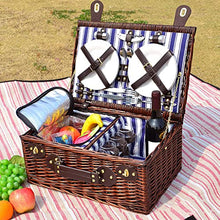 Storage Basket,Willow Picnic for 4 Wicker Set Hamper with Insulated Liner &Cutlery Service Kit, Accessories for Camping,Wedding,Valentine Day,Gift