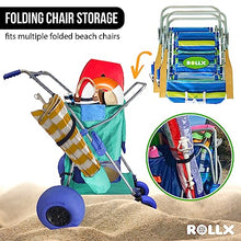 RollX Beach Cart With 4 Balloon Wheels for Sand, Foldable Storage Wagon With Rear 13 Inch and Front 7 Inch Tires (Pump Included) (Seafoam)