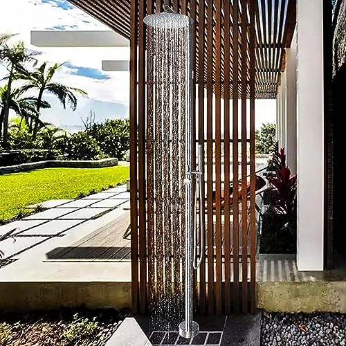 MKLFBY Outside Shower Portable Garden Shower W/Adjustable Shower Head & Valve Controls, Vertical Stainless Steel Outdoor Shower Fixture System,for Holiday and Camping