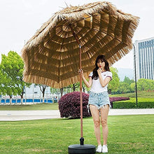 USZWBY 2.4M Beach Straw Umbrella,Folding Outdoor Decorative Parasol,Hawaiian Thatched Umbrella,Tiltable Shade,Natural Color,Suitable for Garden,Balcony,Backyard