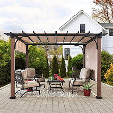 Sunjoy Outdoor Pergola 11x11 ft Black Steel with Retractable Tan Sun Shade Canopy