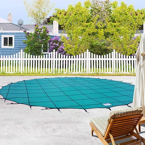 LZMZMQ Pool Cover Elastic/Loop Lock Covers Retractable, Diameter 1 1.5 2 2.5 3 3.5 4 4.5 5 5.5 6 6.5 7 M Round Inground Pool Safe Cover with Brass Accessories & Tool, Green Solid(7.9m/26ft)