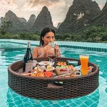 Round Floating Tray Drink Float Tray - Brown Woven Hot Tub Side Table for Drinks and Breakfast, Multipurpose Water Tray, 80 * 20Cm - Black.,Brown-60 * 20cm