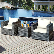 3 PC Patio Rattan Furniture Bistro Set Cushioned Sofa Chair Table White Single Sofa