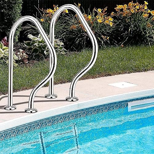 Swimming Pool Stair Rail, 304 Stainless Steel Pool SPA Railing Handles, Pool Handrails Suitable for Above Ground Pools, Hot Spring Baths, Backyard