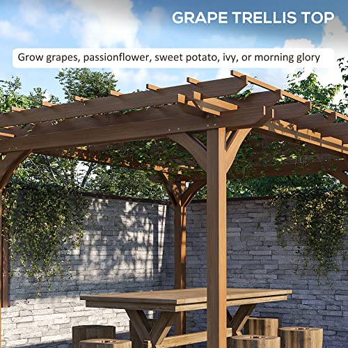 Outsunny 12' x 10' Outdoor Wood Pergola Gazebo for Climbing Plants Brown