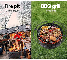 32 Inch Large Fire Pit, Crossweave Outdoor Fire Pit Round Fire Pit with Grid Poker Patio Bonfire BBQ Grill Firepit for d Garden Camping