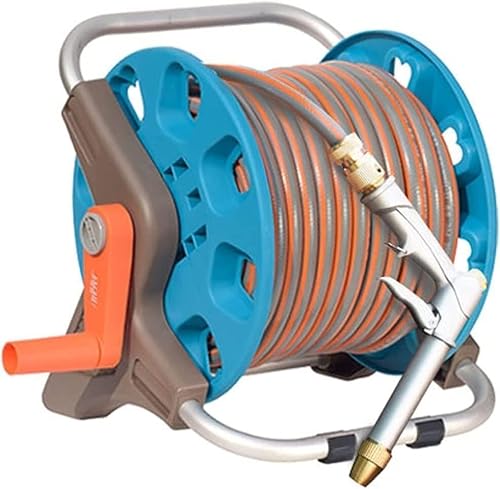 Portable Hose Reel, Garden Hose Reel Cart, Outdoor Handheld or Wall Mounted Hose Reel Storage(50M)