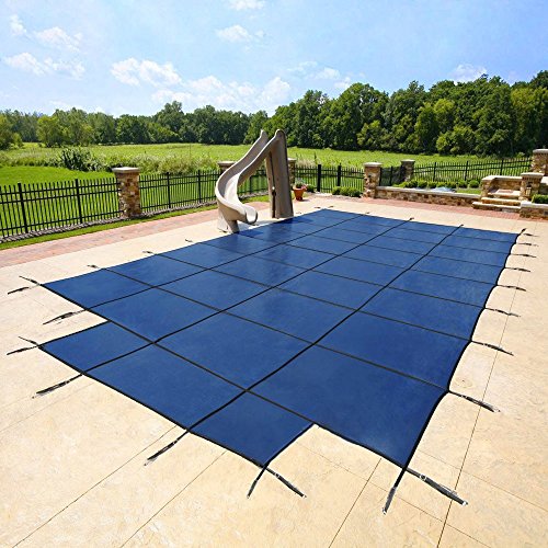 YARD GUARD 16'x32' Blue Mesh Inground Safety Pool Cover with Center End Steps