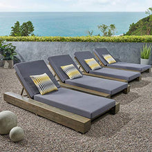 Great Deal Furniture Outdoor Acacia Wood Chaise Lounge Cushion Set of 4 Sandblast Gray Finish, Dark Gray