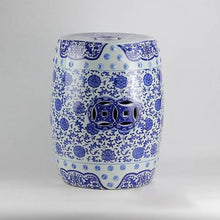 LINKIO Garden Stool Decorative Garden Stools Blue and White Tangled Lotus with Coin Hole Cool Stool Ceramic Pier Bathroom Shoe Bench Home Living Room Craft Bottle Ornaments Ottomans