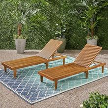 Christopher Knight Home Nadine Acacia Wood Chaise Lounge Chair Outdoor Set of 2, Adjustable Backrest Sun Lounger Recliner, Wooden Patio Sun Bathing Lounge Chair, Teak
