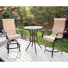 Hanover Manor 3-Piece Outdoor Dining Set with Sling Swivel Rockers and Bistro Table Tan/Bronze