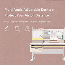 FCD Wood Ergonomic Kids Study Desk and Chair Set, Height Adjustable, 47" Tiltable Desktop with Bookshelf and Hutch, Multi-Function Pink Chair