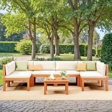 Devoko 7 Pcs Acacia Wood Patio Sectional Coach Sofa 81'' L x 54''W