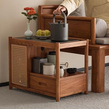 Couch End Table Chinese Style Tea Cabinet Living Room Corner Sofa Side Table Wooden Mobile Side Table Trolley Corner Tables for Living Room