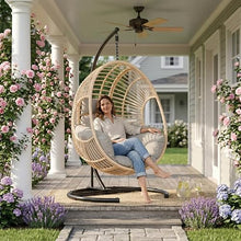 Oversized Hanging Egg Chair with Stand,400lbs Capacity PE Rattan Wicker Swing Chair Outdoor Indoor with Waterproof Cover&Thick Cushion for Patio Garden Balcony Bedroom,Natural