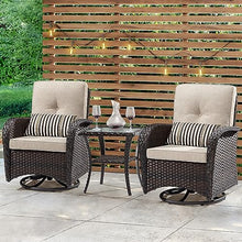Gardenbee Patio Swivel Glider Wicker Chairs Set of 4 with 2 Side Tables Brown/Beige