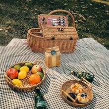Wicker Picnic Basket for 2, Hand-Woven Willow Basket with Cutlery, 2 Compartments for Picnic, Camping & Outdoor Parties