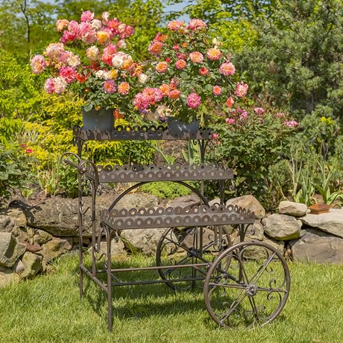 Zaer Ltd. 3.75ft. Tall Parisian-Inspired Three-Tier Staggered Flower Cart Avignon (Copper Brown)