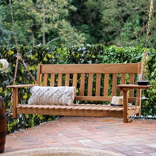 Traditional Teak Wood Porch Swing Weather Resistant White