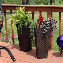 Sunnydaze 24" Square Tall Wicker Outdoor Planter, Brown, 8pk