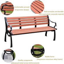 ERoomQ Outdoor GThe Bench,Park GThe Terrace Benches Leisure Bench, Weatherproof Outdoor Bench with Cast Iron Frame and Anticorrosive Solid Wood, 2-3 Seat Courtyard Bench with Backrest