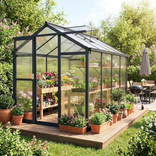 Garvee 6x8ft Walk-in Greenhouse, Heavy Duty Large Outdoor Green House