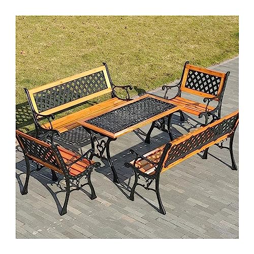 FKTHYO Garden Benches Outdoor Patio Bench, Cast Iron Outdoor Garden Bench with Backrest, Carved Armrests and Legs, Park Outdoor Bench Set for Patio Porch Poolside, Wood Patio Seating (One Color D)