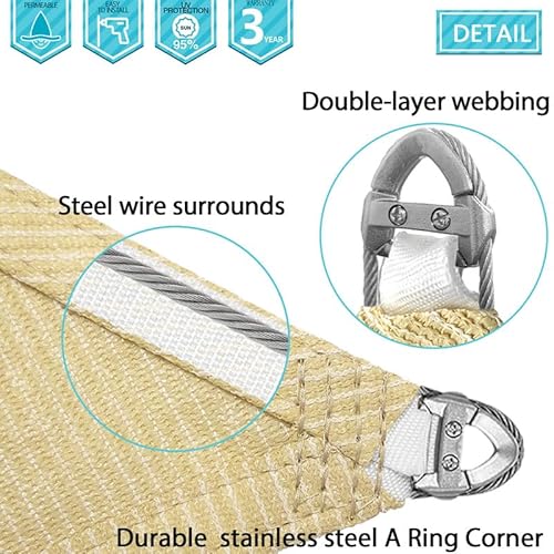 COARBOR 20'x46' Reinforced Wire Sun Shade Sail Heavy Duty Canopy Cover Beige