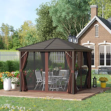 Outsunny 10' x 10' Hardtop Gazebo with Curtains and Netting Coffee Brown