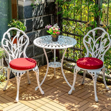 Retro Style Iron Outdoor Coffee Table Set with Chairs 3-Piece Round Table Set with Cushions Bronze Finish Strong Load-Bearing Capacity23.6 Inches (White B)