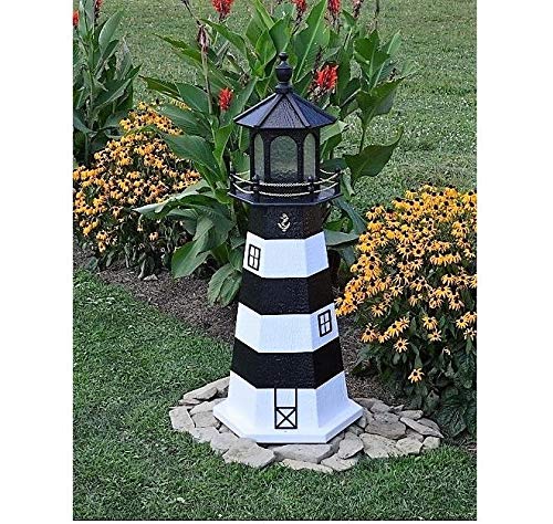Backyard Crafts Amish-Made Bodie Island, NC Replica Lighthouse with Solar-Powered LED Lighting, 95" Tall