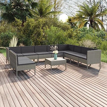 HEFZGDB 11 Piece Patio Lounge Set with Cushions Poly Rattan Gray Porch Furniture Patio Table and Chairs Set Outdoor Patio Set Suitable for Lawn, Garden, Poolside.