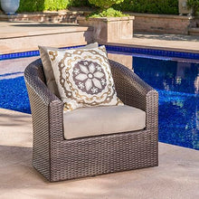 Christopher Knight Home Darius Outdoor Aluminum Framed Wicker Swivel Chair with Water Resistant Cushions, Mix Brown / Mix Khaki