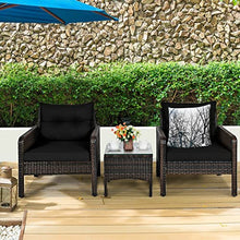 DUYHBAWRS 3 PCS Outdoor Rattan Conversation Set Patio Garden Cushioned Sofa Chair Coffee Table(D)