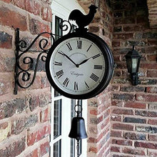 ERTTGWGF Large Art Clock Double Sided Wrought Iron Metal Quiet Easy Read Two Faces Retro Station Clock Antique Hanging Clocks for Garden Home Decor Indoor Outdoor Wall Decor Clock