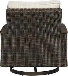 BOWERY HILL Transitional Swivel Patio Wicker Arm Chair Set of 2 Brown