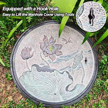 28 in Manhole Cover, Well Covers for Yard Decorative, Stepping Stones Outdoor Lotus Leaf and Lotus Relief Pattern Sandstone Materials