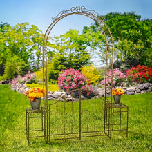 8 Feet Tall Garden Gate Archway with 2 Side Plant Stands Genevieve (Antique Bronze)