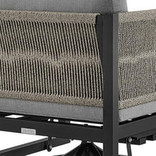 roomfitters Mareike Modern Outdoor Patio Swivel Glider Lounge Chair - Black Aluminum & Woven Rope 360 Rocker Armchair - All-Weather Gray Cushions - Rust-Proof Garden Seating