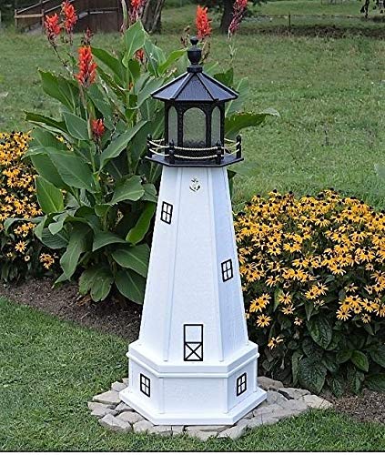 Backyard Crafts Amish-Made Cape Cod, MA Replica Lighthouse with Base and Solar-Powered LED Lighting, 56" Tall