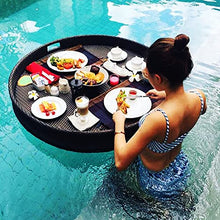 Portable Round Woven Serving Tray, Floating Breakfast Tray w/Side Handles, Swimming Pool Float Plate, for Sandbars Spas Parties,White