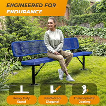 OUTTANS Heavy-Duty Outdoor Metal Bench (8 Ft - Surface with Back, Blue)