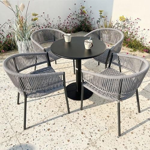 GLigeT Balcony Table and Chair Set Rattan Furniture Modern Outdoor Garden Furniture Sets Casual Table Chair Set Simple Cafe Table Chair Bistro Table Set (Color : 70cm Table-4 Chairs)