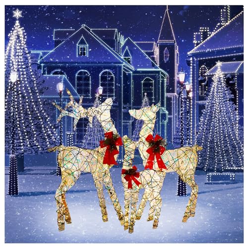 Atkits 3 Pieces Family Set Reindeer Christmas Decoration Light Up Deer Outdoor Christmas Decorations Holiday Lighted Reindeer for Outside Indoor Home Lawn Garden Patio