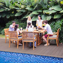 Cambridge Casual Mosko 7-Piece Teak Wood Patio Dining Set with Umbrella Hole and Beige Cushions