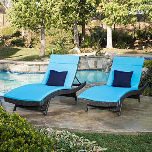 Christopher Knight Home 592 Salem Outdoor Grey Wicker Adjustable Chaise Lounge With Blue Cushion (Set Of 2)